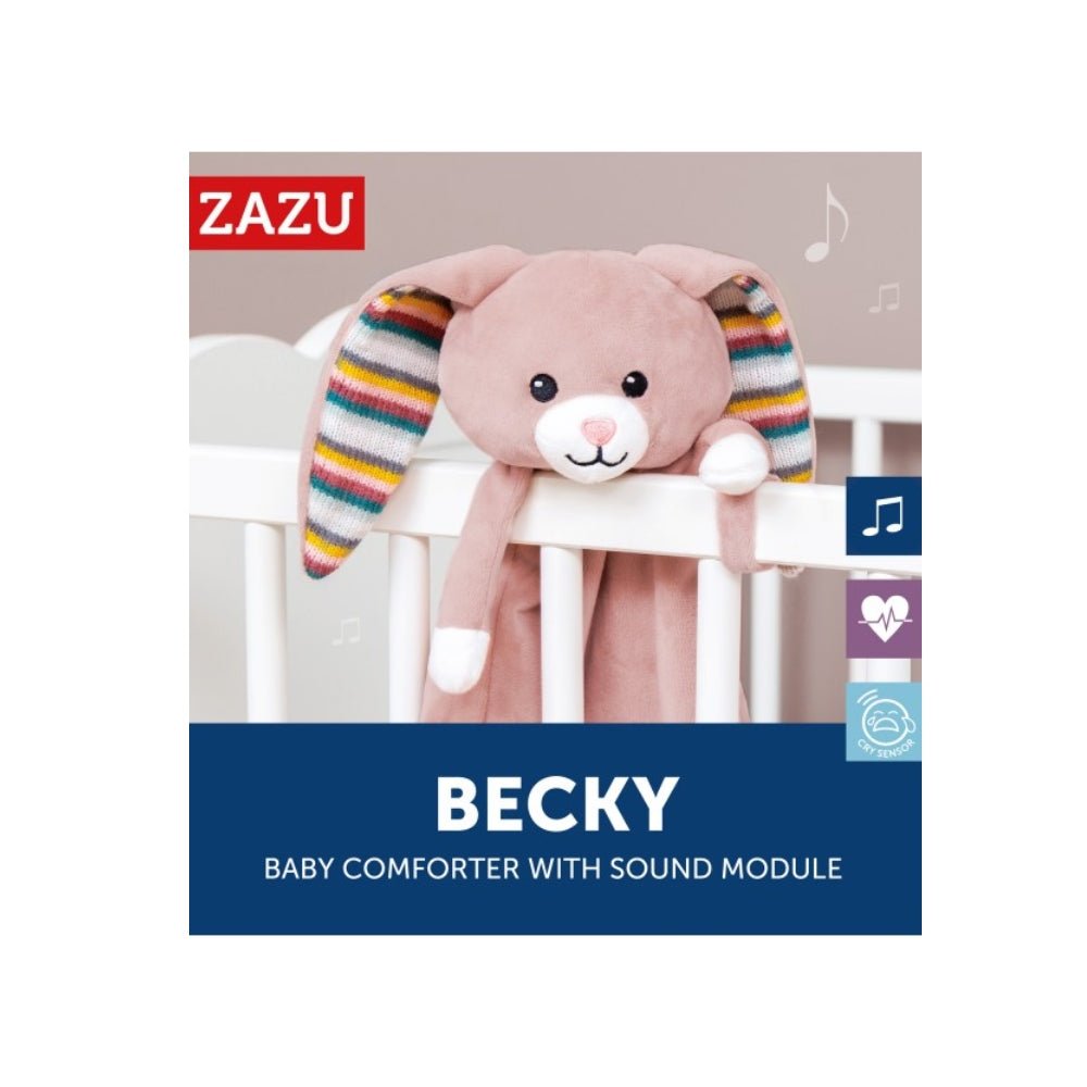 Zazu Becky roze baby slaaptrainer met geluidsmodule in wiegje