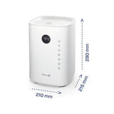 Witte Clean Air Optima luchtbevochtiger met afmetingen 21x21,5x29 cm en digitale bediening