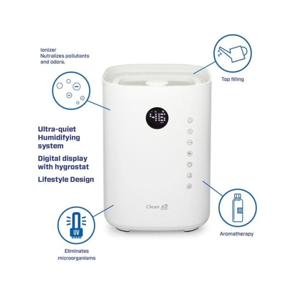Witte Clean Air Optima luchtbevochtiger met Top Filling, ionisator en aromatherapie functie