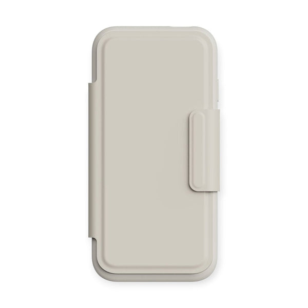 Gesloten lichtgrijze flipcover voor seniorentelefoon Doro Aurora A10