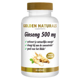 Golden Naturals Ginseng 500 mg fles met 60 veganistische capsules