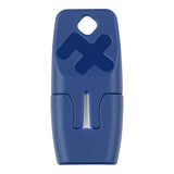 Close-up van compacte blauwe Heat-it plastic behuizing met ingelegd logo