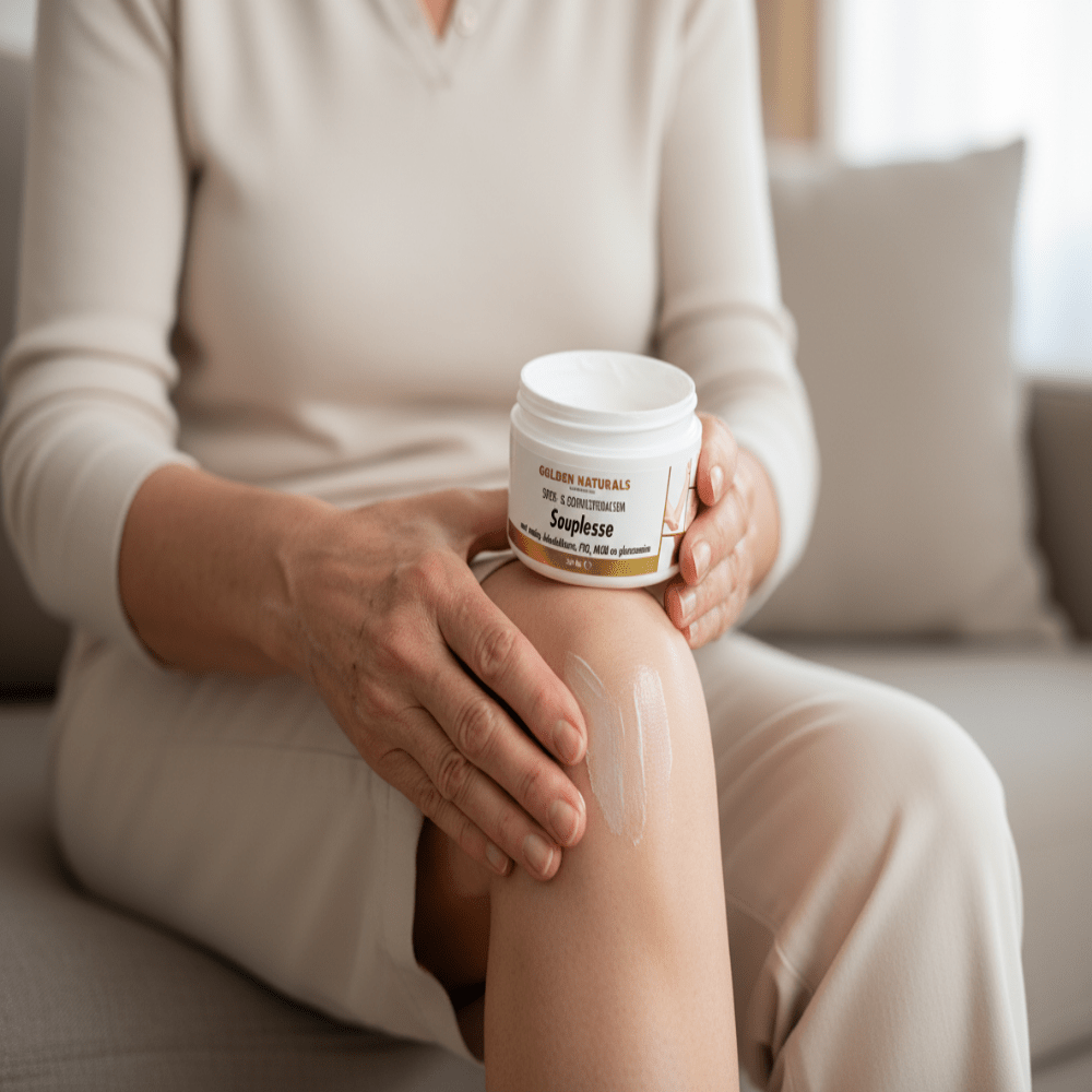 Golden Naturals spier- en gewrichtsbalsem aanbrengen op knie voor sporters