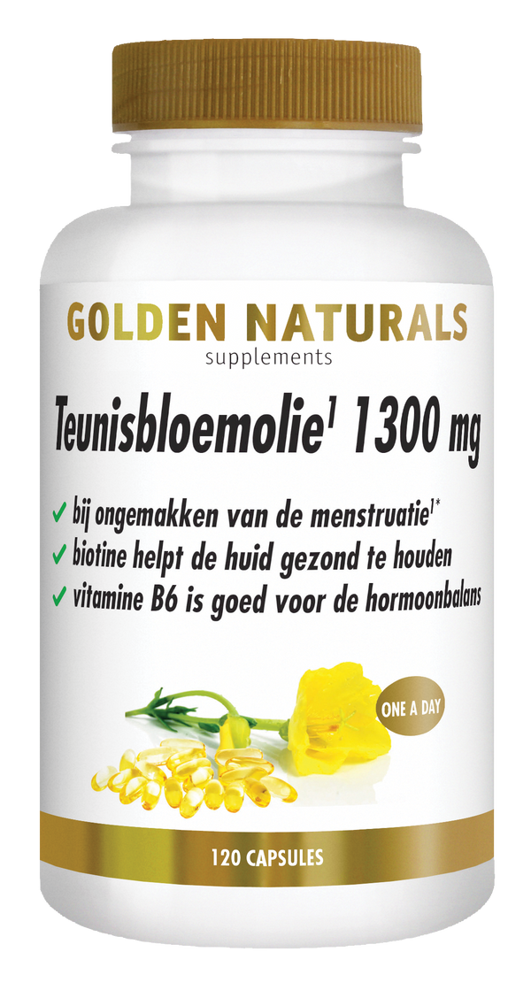 Golden Naturals Teunisbloemolie 1300 mg softgel capsules met biotine en vitamine E, 120 stuks