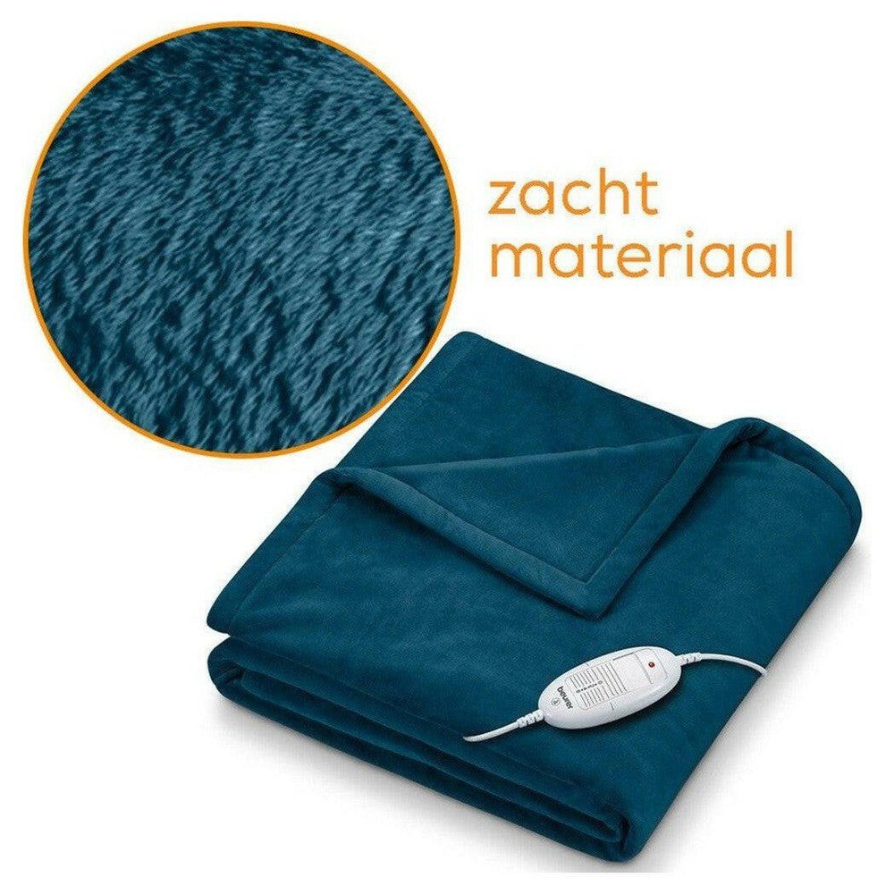 Close-up van zacht microvezel materiaal donkerblauwe warmtedeken