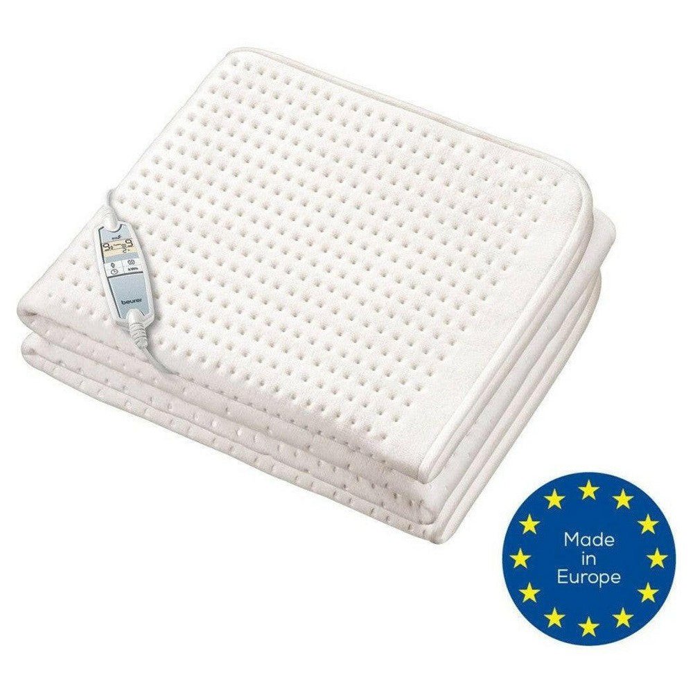 Beurer onderdeken met bedieningspaneel en Made in Europe label