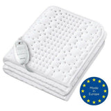 Witte Beurer elektrische onderdeken met textuurpatroon en Made in Europe label