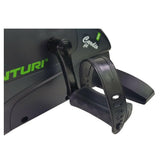 Textuurrijke voetpedalen en zijpaneel met Tunturi logo en NEW label