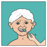 Illustratie van persoon die Dentaswabs gebruikt voor mondverzorging