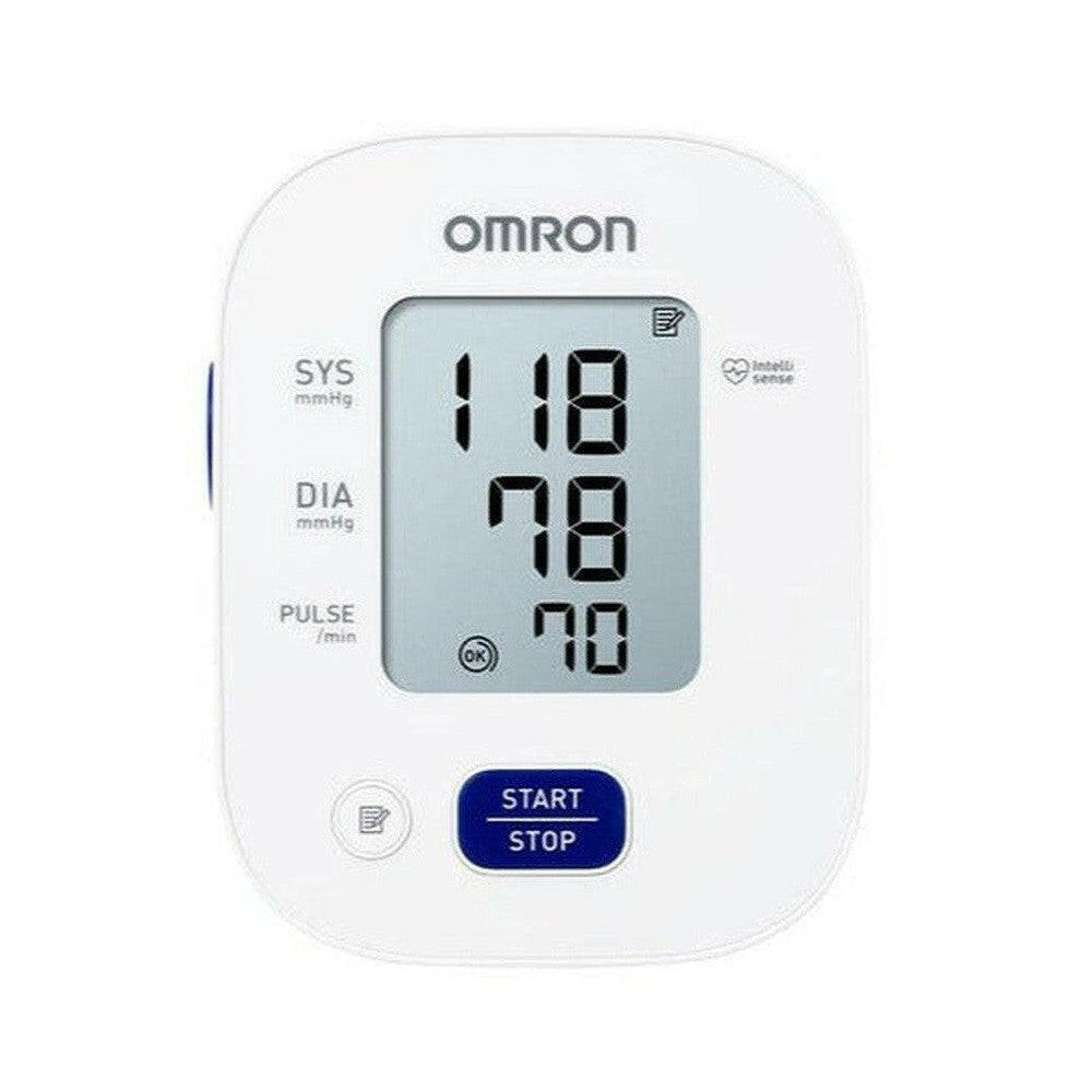 Close-up display Omron M2 met Intelli sense hartslag detectie en startknop