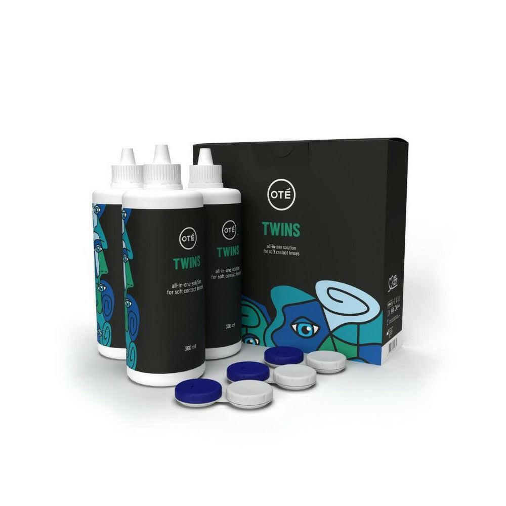 Oté Twins lenzenvloeistof multipack met 3 flessen van 360 ml en 3 lenshouders