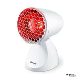 Beurer IL11 infraroodlamp voor op tafel met rood honingraatpatroon en beurer logo