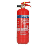 Volledig zicht Alecto BP-1 poederblusser met brandklasse labels