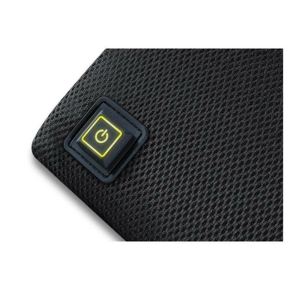 Close-up Beurer HK 70 aan/uit-knop met geel verlicht power symbool