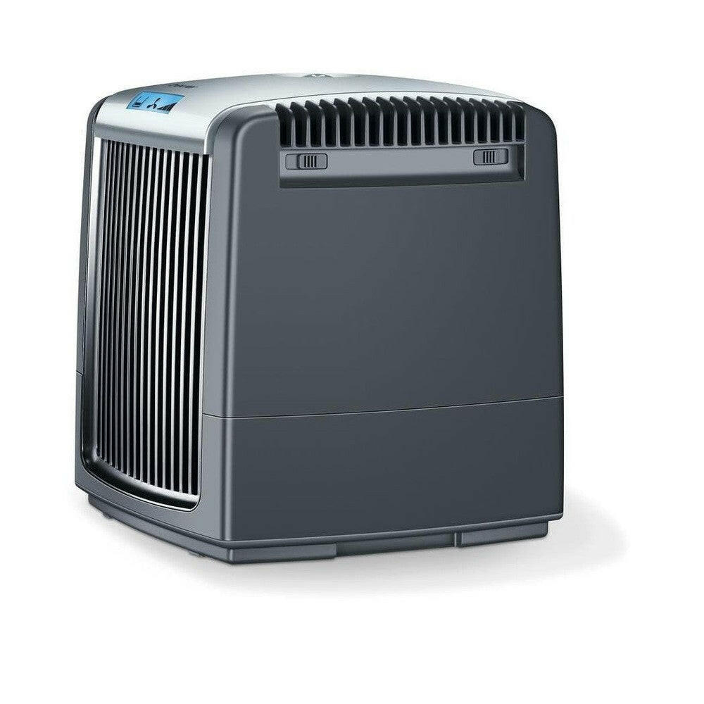 Beurer LW230 luchtwasser voorkant met blauw digitaal display en ventilator iconen
