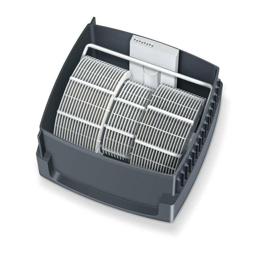 Beurer LW230 filterunit achterkant met elektronisch blokje en vier ronde openingen