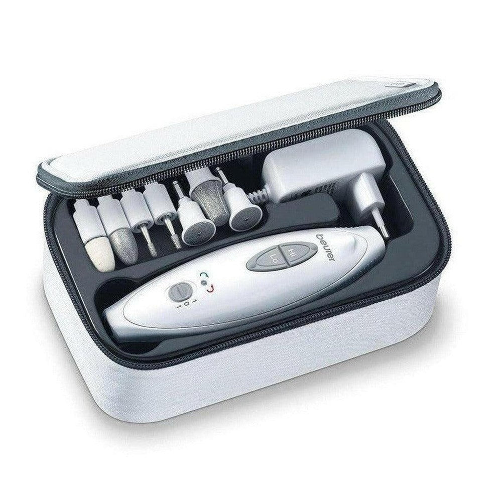 Beurer MP41 manicure- en pedicureset in witte draagtas met 7 opzetstukken