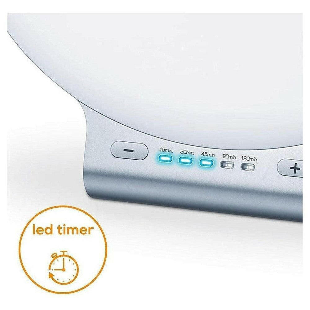 Beurer TL70 LED-timer bedieningspaneel met blauwe indicatoren