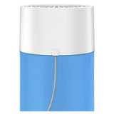 Compacte blauwe Blueair Blue Pure 411 luchtreiniger met textiel onderkant