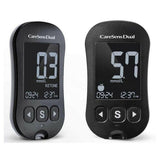 Twee zwarte CareSens Dual meters voor ketonen en glucose