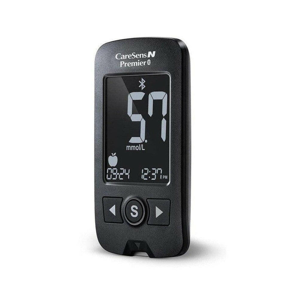 CareSens N Premier Bluetooth glucosemeter zwart schuine hoek weergave