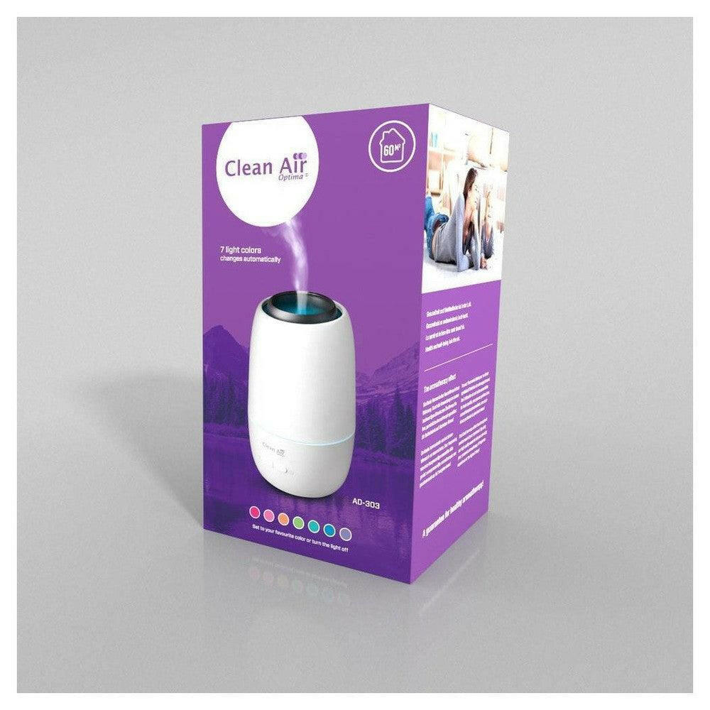 Clean Air Optima AD-303 aroma diffuser op verpakking met 7 lichtscènes en 60m² bereik