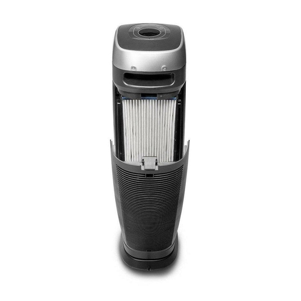 Clean Air Optima CA-508 luchtreiniger met geopende voorkant en zichtbare witte HEPA-filter