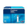Verpakking van 100 Contour Next bloedglucose teststrips zonder codering voor XT en Next meters