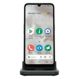 Doro 8100 smartphone zwart in verticale stand met duidelijke grote iconen voor ouderen