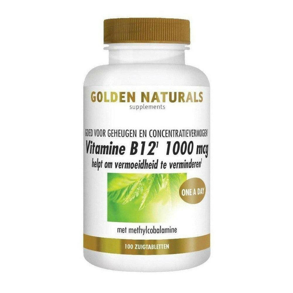 Golden Naturals Vitamine B12 1000 mcg veganistische zuigtabletten met methylcobalamine in pot van 100 stuks