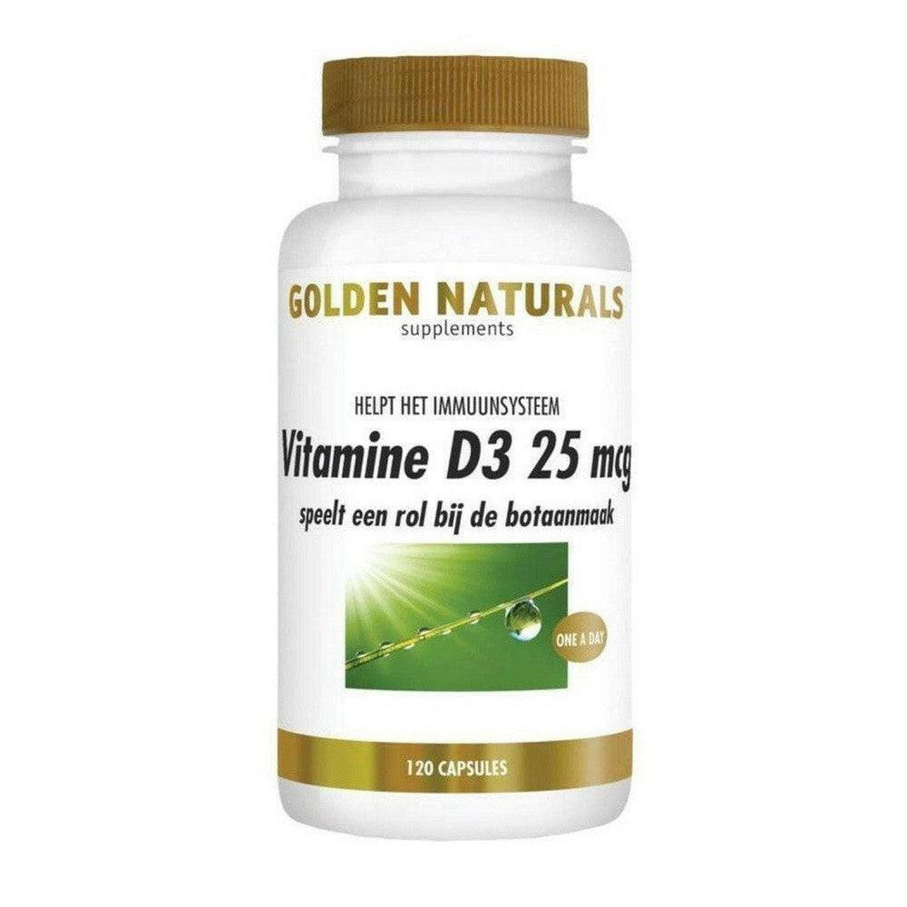 Golden Naturals Vitamine D3 25 mcg 120 softgel capsules voor immuunsysteem en botaanmaak