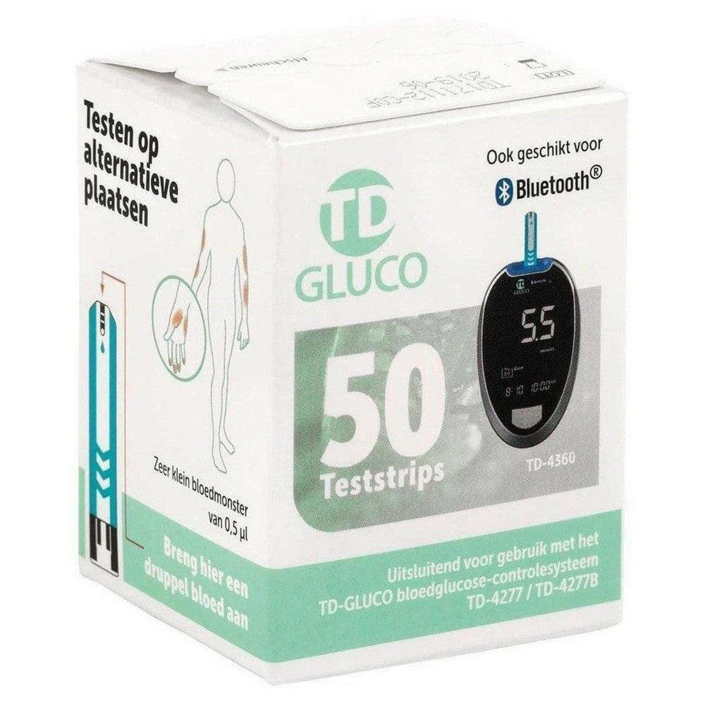 TD GLUCO verpakking voor 50 glucose teststrips geschikt voor Bluetooth meter en alternatieve plekken