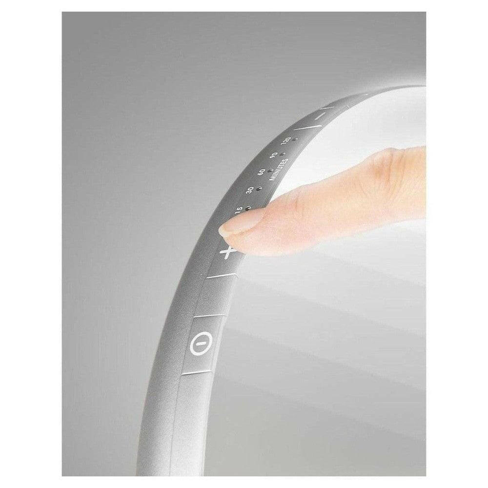 Close-up bedieningspaneel Lanaform Lumino lamp met dimfunctie en timerknoppen