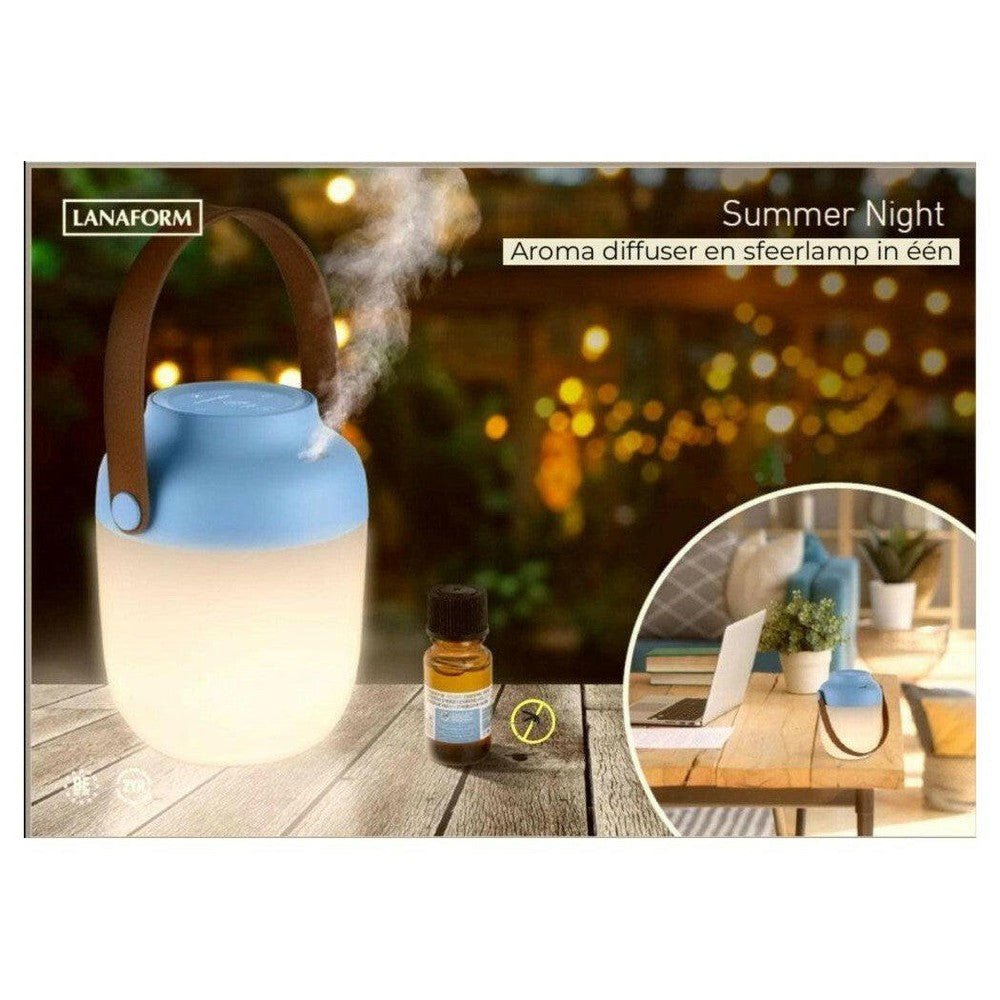 Lanaform Summer Night aromadiffuser met geurolie flesje en productverpakking