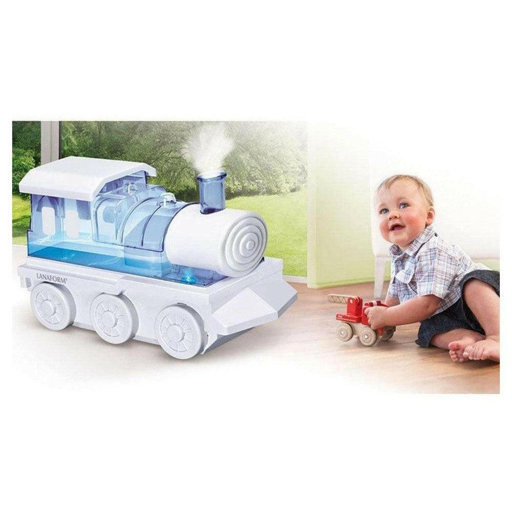 Lanaform Trainy ultrasone luchtbevochtiger in treinvorm voor kinderkamer met blauwe verlichting