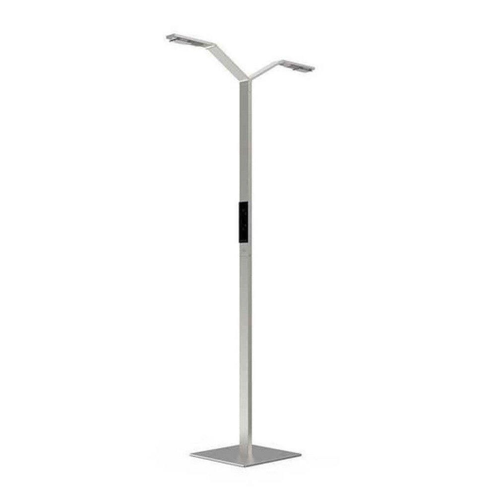 Zilverkleurige Luctra Linear Floor Twin vloerlamp schuine hoek