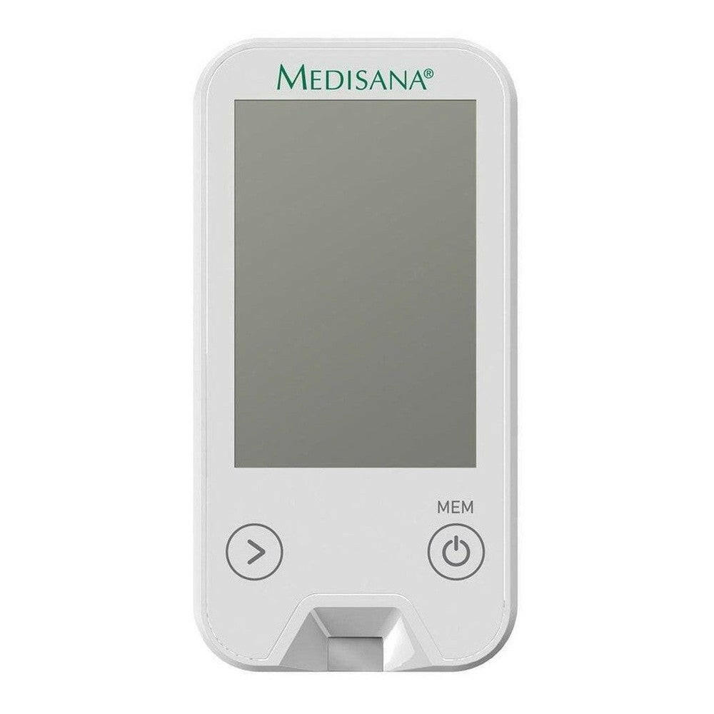 Witte Medisana MediTouch 2 bloedsuikermeter met afgeronde hoeken en MEM knop