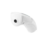 Achterkant van witte Medisana infrarood-thermometer met ronde zwarte sensoropening