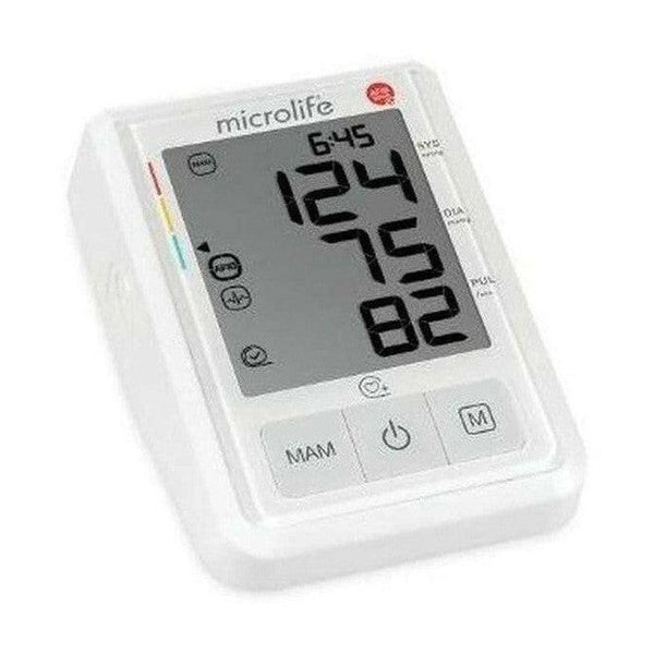 Microlife BP B3 AFIB bloeddrukmeter display met meetwaarden en AFIB iconen