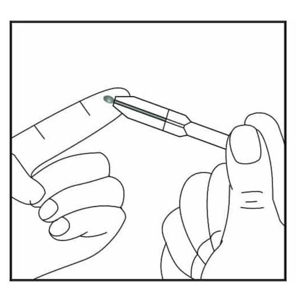 Illustratie gebruik capillaire buis voor bloeddruppel verzamelen aan vingertip