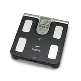 Omron BF508 lichaamsvetmeter met weegschaal zwart met digitale display en zilveren elektroden