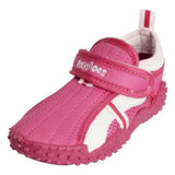 Kinder waterschoen roze textiel met witte panelen en rode streep