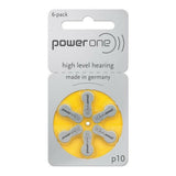 PowerOne P10 geel hoortoestelbatterijen 6-pack in zilveren verpakking