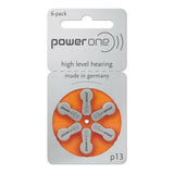PowerOne P13 oranje hoortoestelbatterijen 6-pack in zilveren verpakking