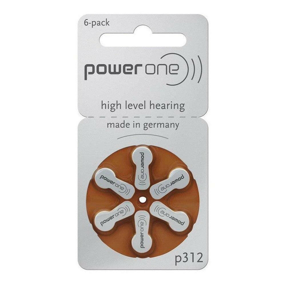PowerOne P312 bruine hoortoestelbatterijen 6-pack in zilveren verpakking
