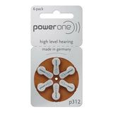 PowerOne P312 bruine hoortoestelbatterijen 6-pack in zilveren verpakking