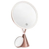 Roze metalen make-upspiegel met afneembare 5x vergrootspiegel en LED-verlichting