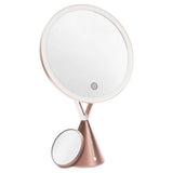Roze metalen make-upspiegel met afneembare 5x vergrootspiegel en LED-verlichting