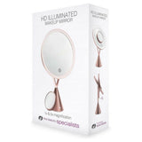 Verpakking van HD verlichte make-upspiegel met 1x en 5x vergroting in roze-goud