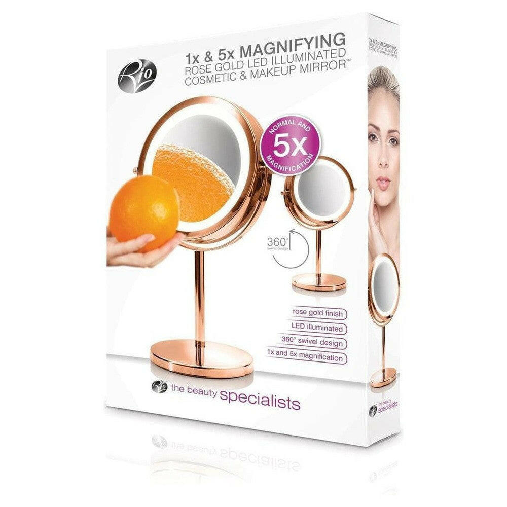 Verpakking Rio MMST roze-gouden LED make-upspiegel met 1x en 5x vergroting